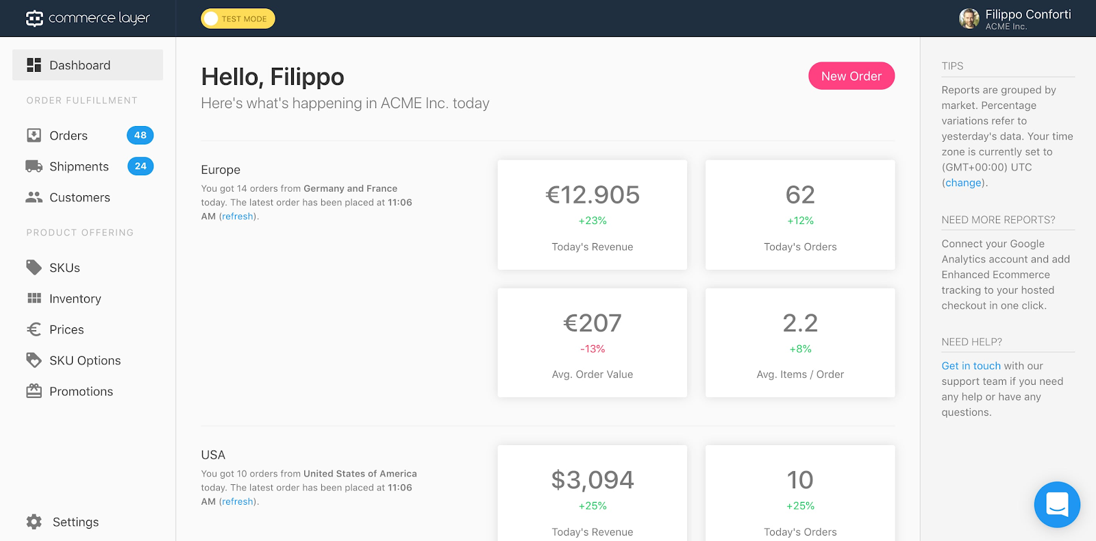 Commerce layer user interface.