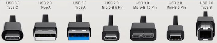 Différents types de connecteurs USB.
