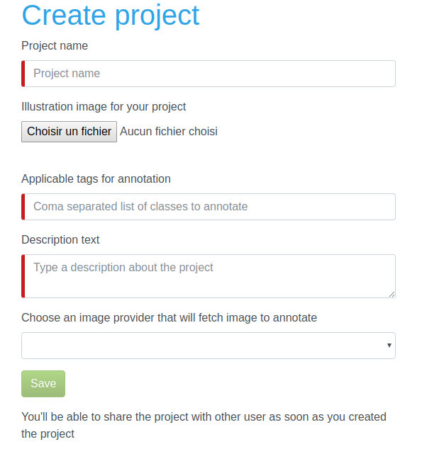 Create a project, choose image provider, and save it.