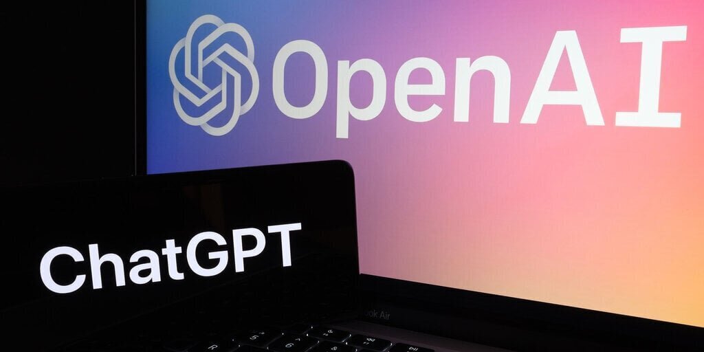 OpenAI logo on a screen with "chatGPT" mention in front